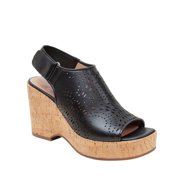 linea paolo VIVIANA | Laser Cut Leather Cork Platform Sandals Black Nappa linea paolo VIVIANA | Laser Cut Leather Cork Platform Sandals Black Nappa