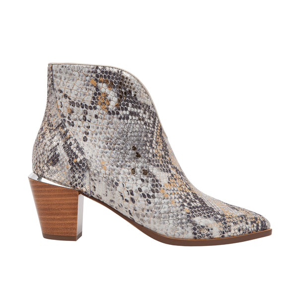 Linea Paolo WESTLY | Stack Cone Heel Pixie Bootie Black/Platino Snake Print Leather