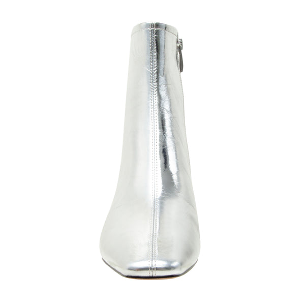 Linea Paolo WRENLY | Pointed Toe Cuban Heel Ankle Boot Silver Crinkle Metallic Leather