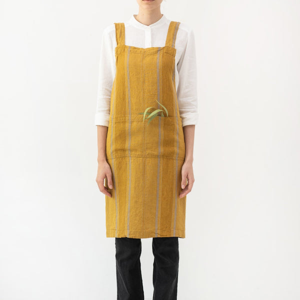 linen tales Amber Bronze Stripes Linen Crossback Apron