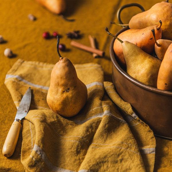 Linen Tales Amber Bronze Stripes Linen Kitchen Towel