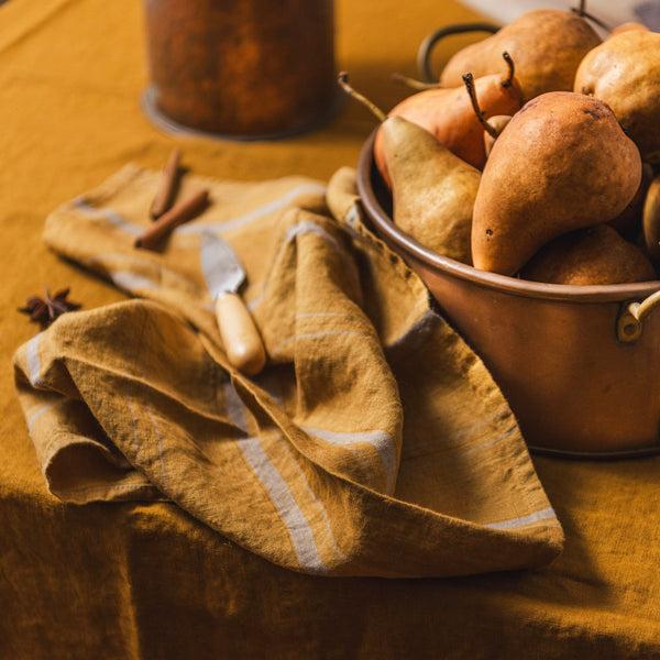 Linen Tales Amber Bronze Stripes Linen Kitchen Towel