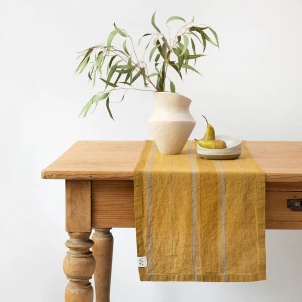 linen tales Amber Bronze Stripes Linen Table Runner