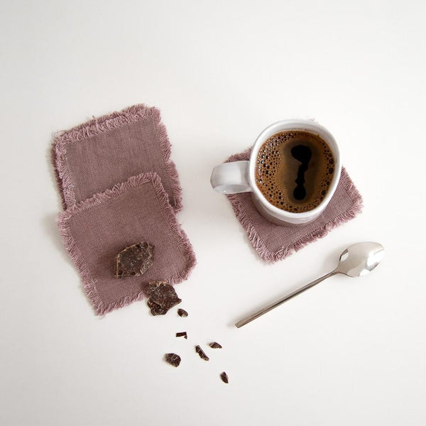 linen tales Ashes of Roses Linen Coasters with Fringes Set of 4