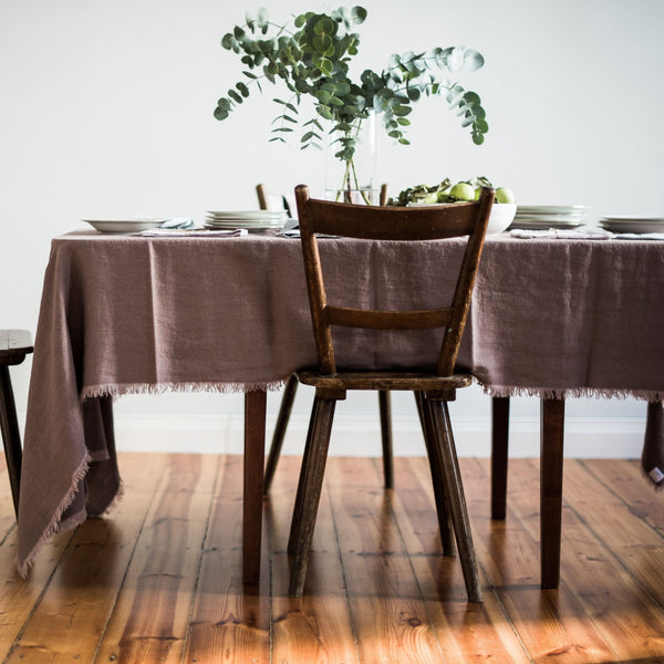 Linen Tales Ashes Of Roses Linen Tablecloth With Fringes