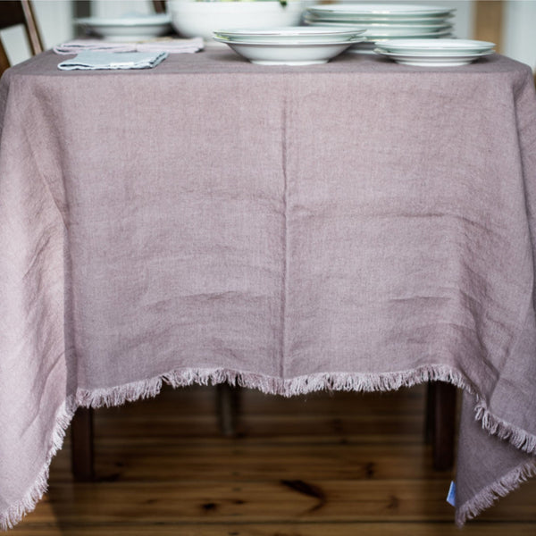 Linen Tales Ashes Of Roses Linen Tablecloth With Fringes