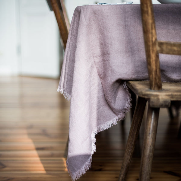 Linen Tales Ashes Of Roses Linen Tablecloth With Fringes