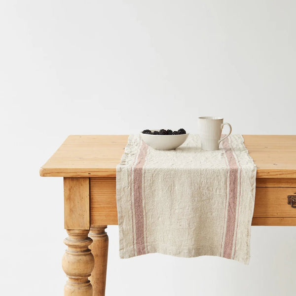 linen tales Beige Stripe Vintage Linen Table Runner