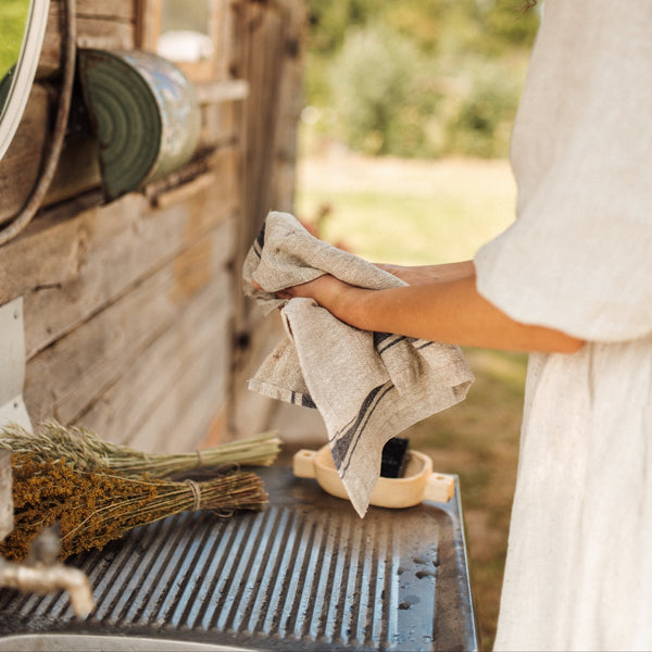 Linen Tales Blue Stripe Vintage Linen Kitchen Towel