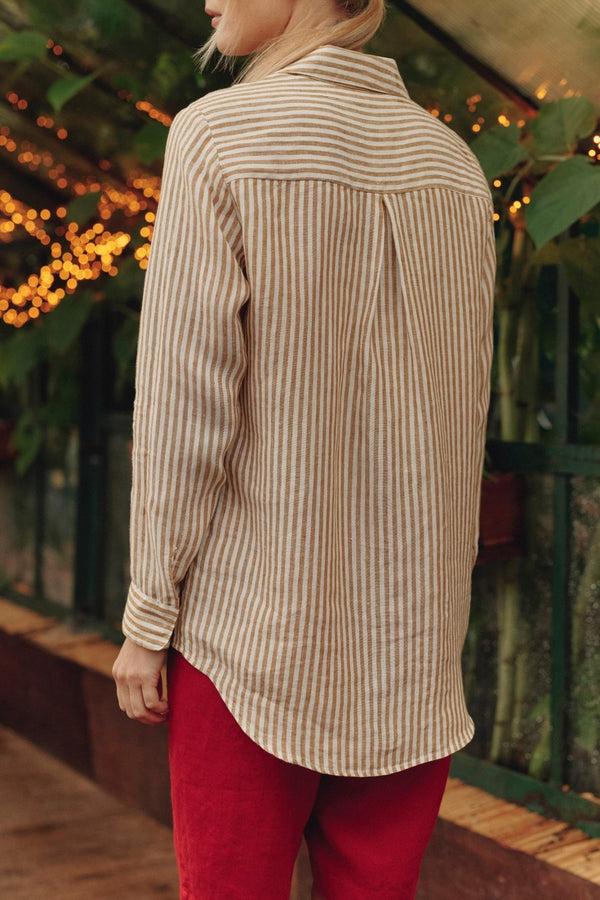 Linen Tales Bronze White Stripes Linen Azalea Shirt