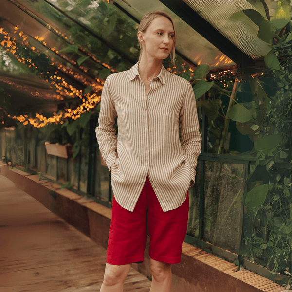 linen tales Bronze White Stripes Linen Azalea Shirt