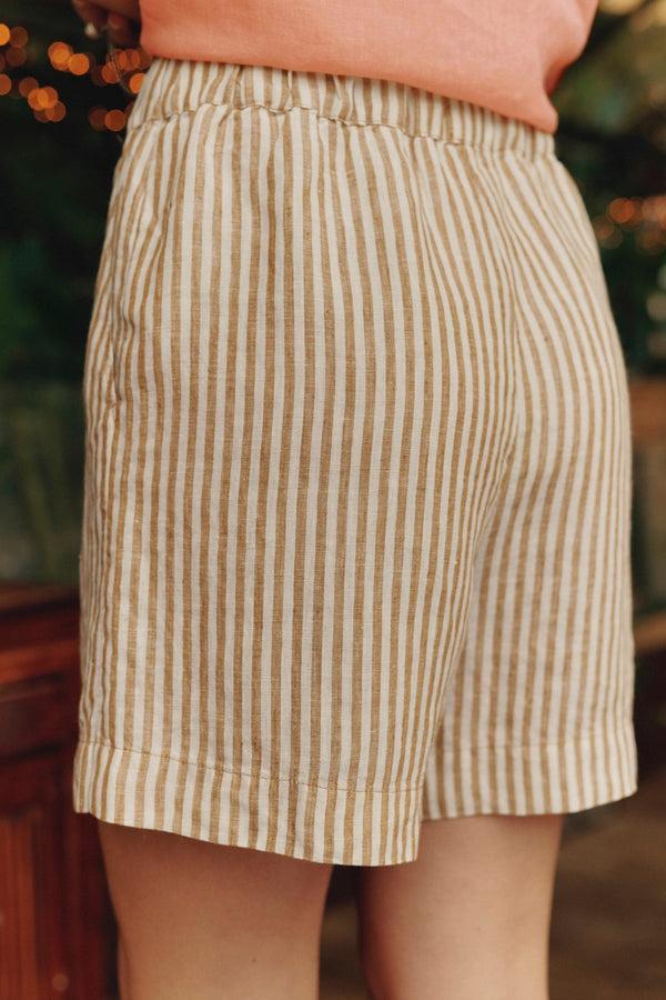 Linen Tales Bronze White Stripes Linen Hip-Hop Shorts