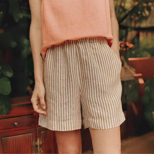 linen tales Bronze White Stripes Linen Hip-Hop Shorts