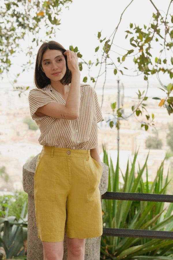 Linen Tales Bronze White Stripes Linen Melody Shirt