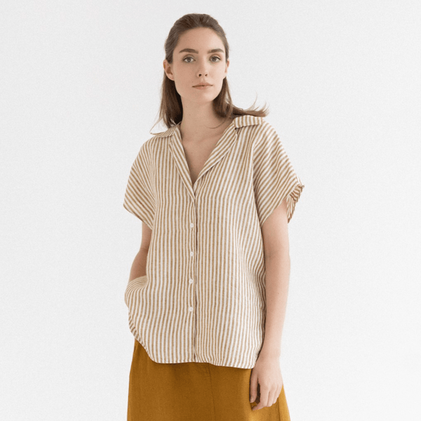 Linen Tales Bronze White Stripes Linen Melody Shirt