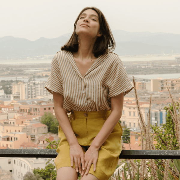 linen tales Bronze White Stripes Linen Melody Shirt