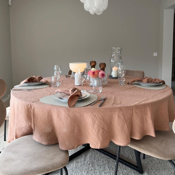 Linen Tales Cafe Creme Lightweight Linen Round Tablecloth