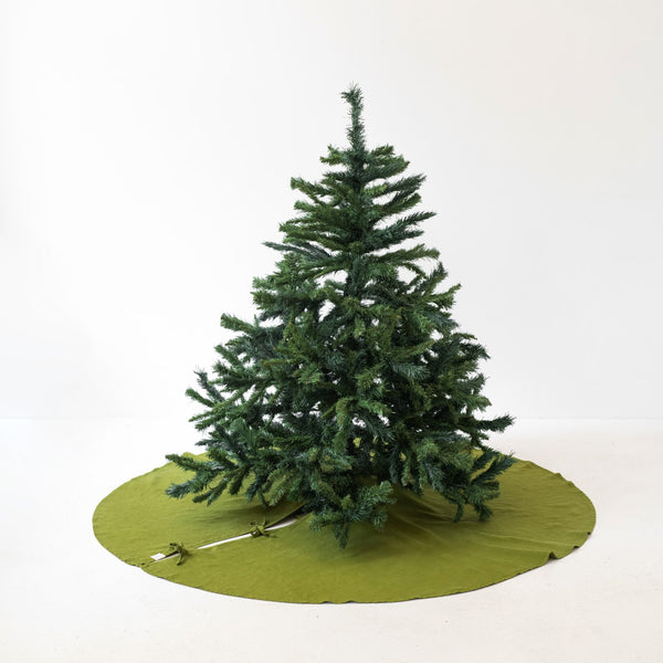 linen tales Christmas Green Linen Christmas Tree Skirt