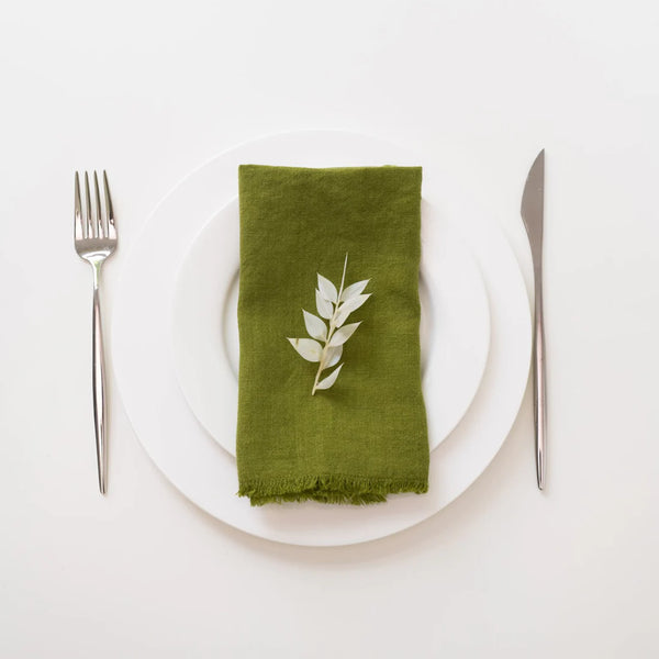 linen tales Christmas Green Linen Napkins with Fringes Set of 2