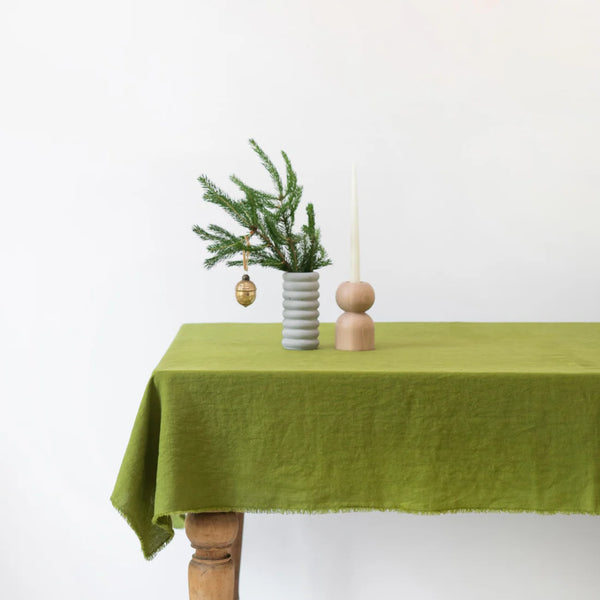 linen tales Christmas Green Linen Tablecloth with Fringes