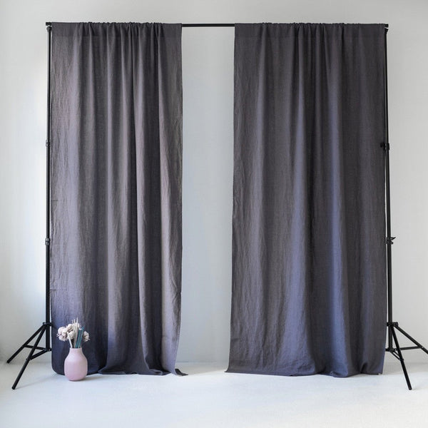 linen tales Dark Grey Linen Night Rod Pocket Curtain Set of 2