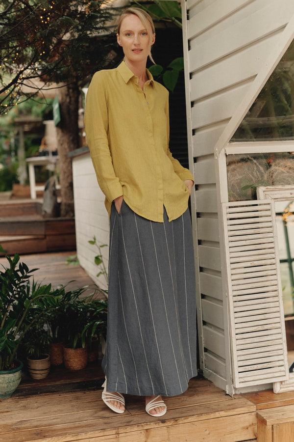 Linen Tales Dark Grey With White Stripe Linen Jasmine Skirt