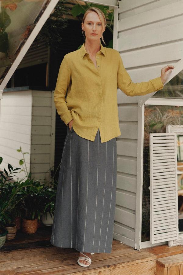 Linen Tales Dark Grey With White Stripe Linen Jasmine Skirt