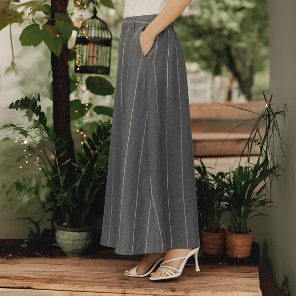 linen tales Dark Grey with White Stripe Linen Jasmine Skirt