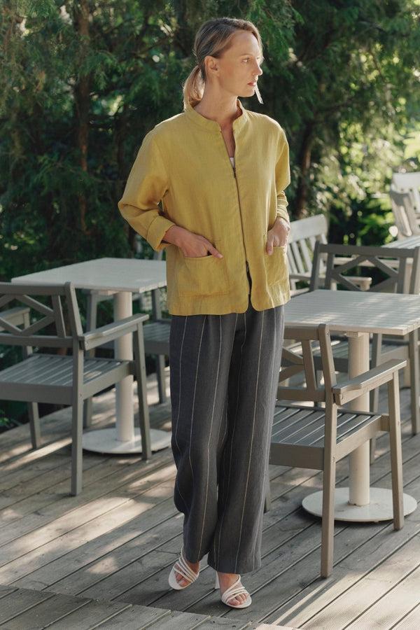 Linen Tales Dark Grey With White Stripe Linen Willow Trousers