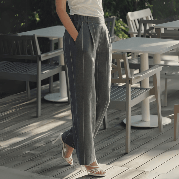 Linen Tales Dark Grey With White Stripe Linen Willow Trousers