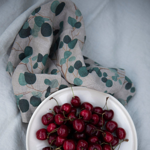 Linen Tales Eucalyptus On Natural Linen Napkins Set Of 2