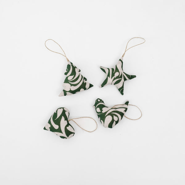 linen tales Evergreen Damask Christmas Tree Decorations Set of 4