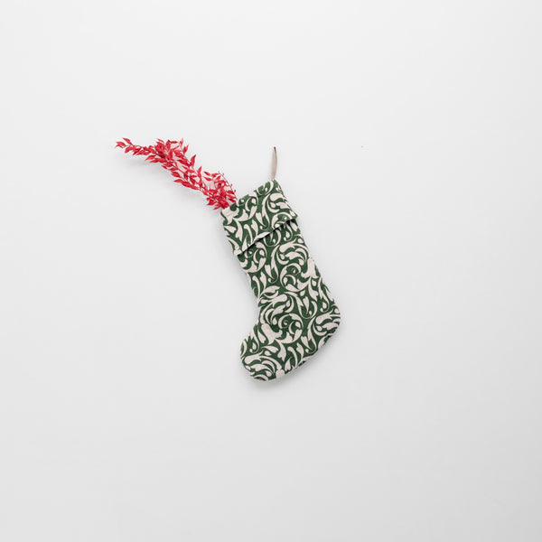linen tales Evergreen Damask Linen Christmas Stocking