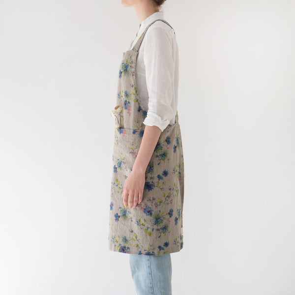 Linen Tales Flowers On Natural Linen Crossback Apron