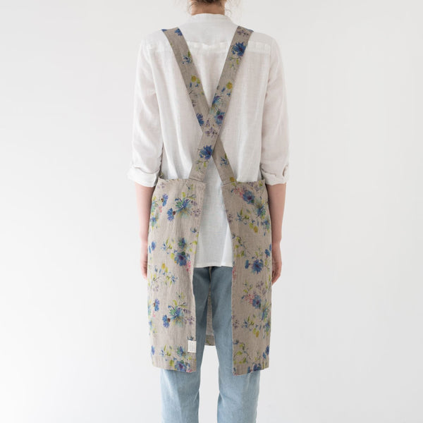 Linen Tales Flowers On Natural Linen Crossback Apron