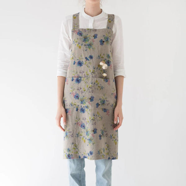 Linen Tales Flowers On Natural Linen Crossback Apron