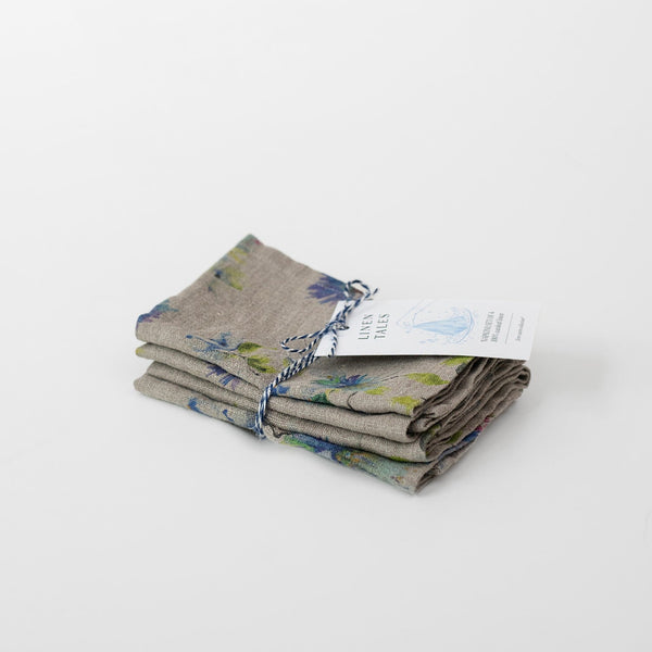 Linen Tales Flowers On Natural Linen Napkins Set Of 2