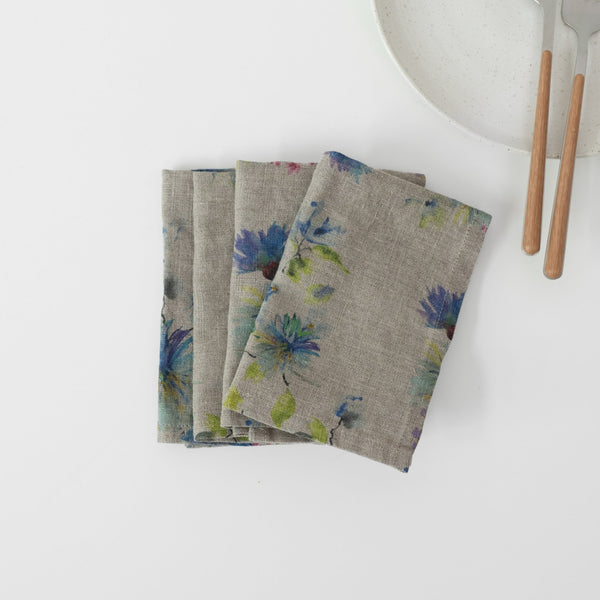 Linen Tales Flowers On Natural Linen Napkins Set Of 2