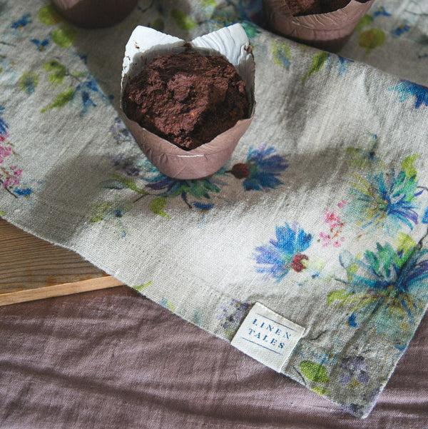 Linen Tales Flowers On Natural Linen Napkins Set Of 2