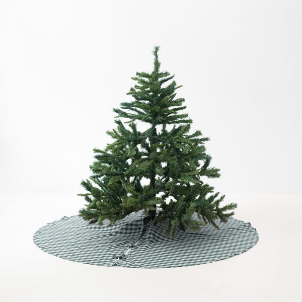 linen tales Forest Green Gingham Linen Christmas Tree Skirt