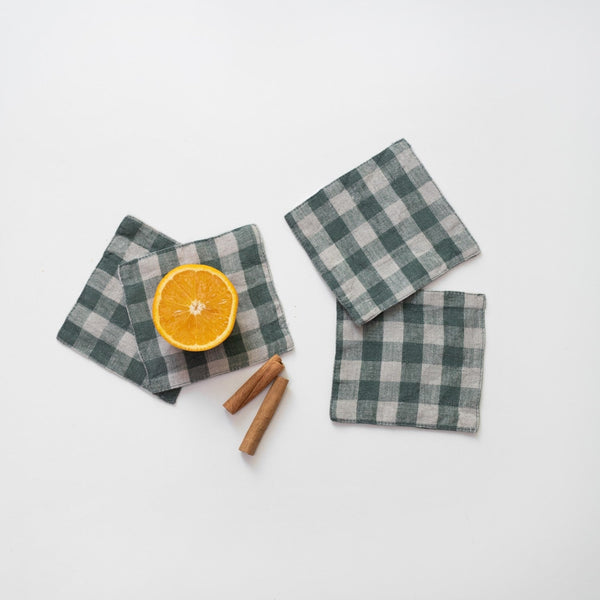 Linen Tales Forest Green Gingham Linen Coasters Set Of 4