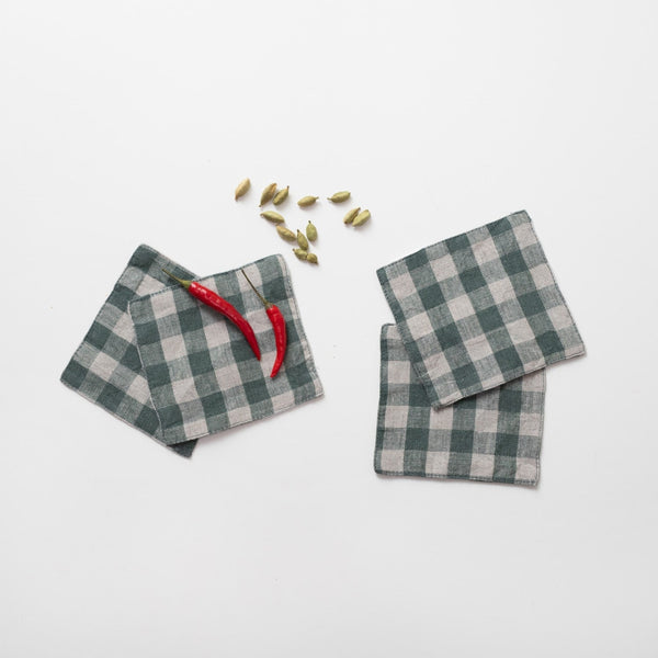 Linen Tales Forest Green Gingham Linen Coasters Set Of 4