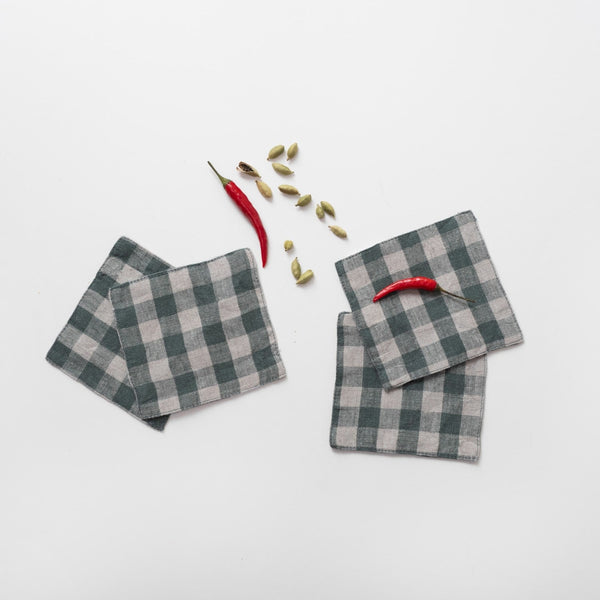 linen tales Forest Green Gingham Linen Coasters Set of 4