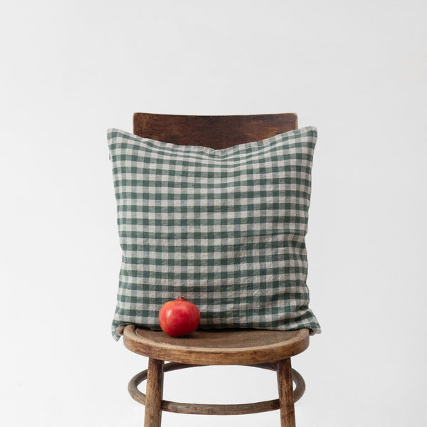 linen tales Forest Green Gingham Linen Cushion Cover