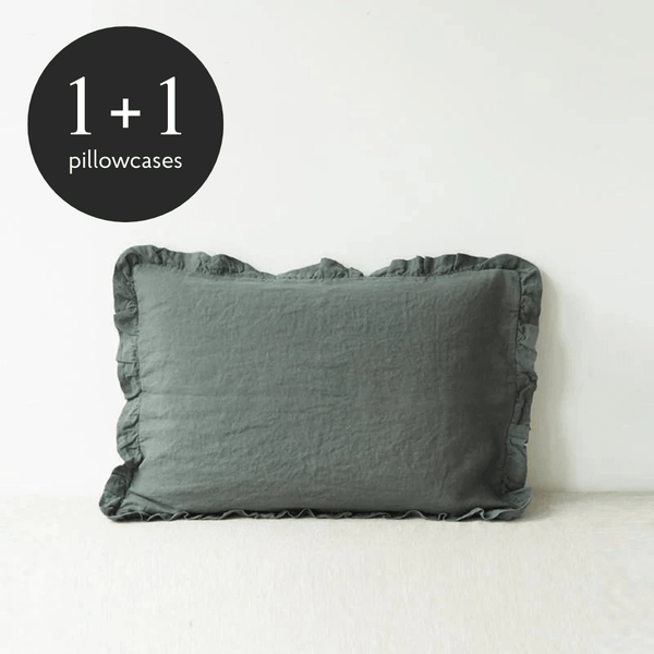 linen tales Forest Green Linen Pillowcase with Frills