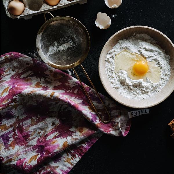 Linen Tales Fuchsia Flowers On Natural Linen Kitchen Towel