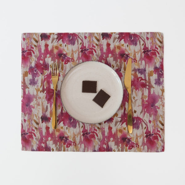 linen tales Fuchsia Flowers on Natural Linen Placemat