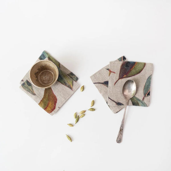 linen tales Golden Fall on Natural Linen Coasters Set of 4