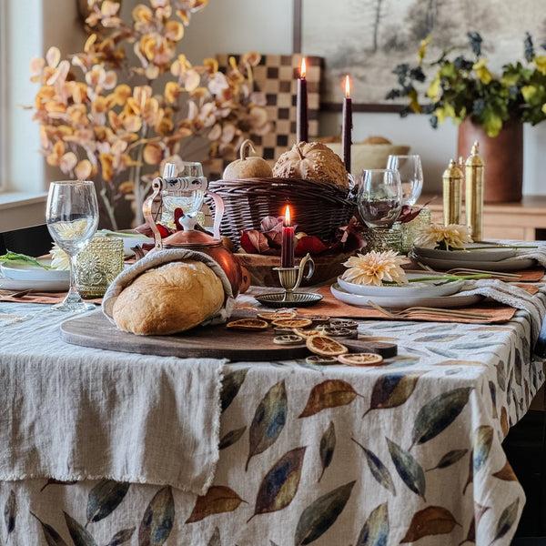 Linen Tales Golden Fall On Natural Linen Tablecloth