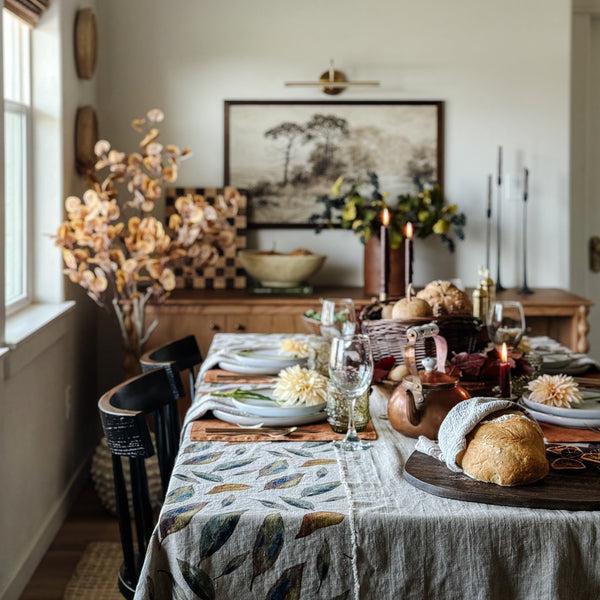 Linen Tales Golden Fall On Natural Linen Tablecloth